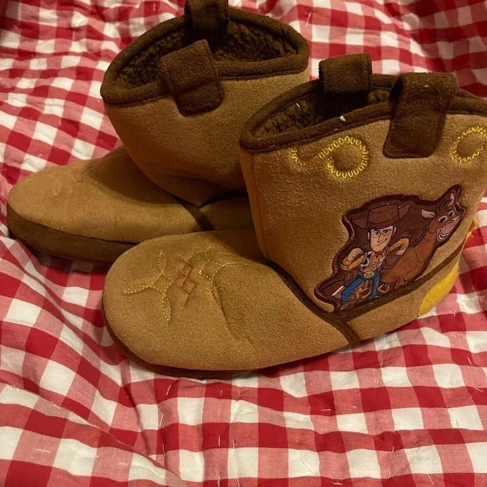 Toddler Toy Story 4 Soft Tan/Brown Ankle Slippers w/Spurs+ Woody Figure-Size 2/3